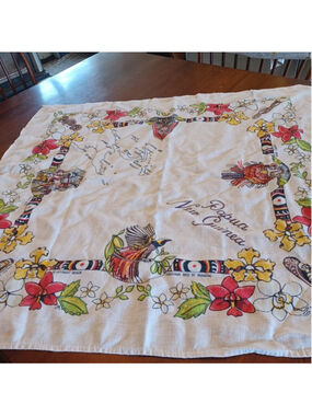 Vintage Papua New Guinea linen‎ tablecloth small square
